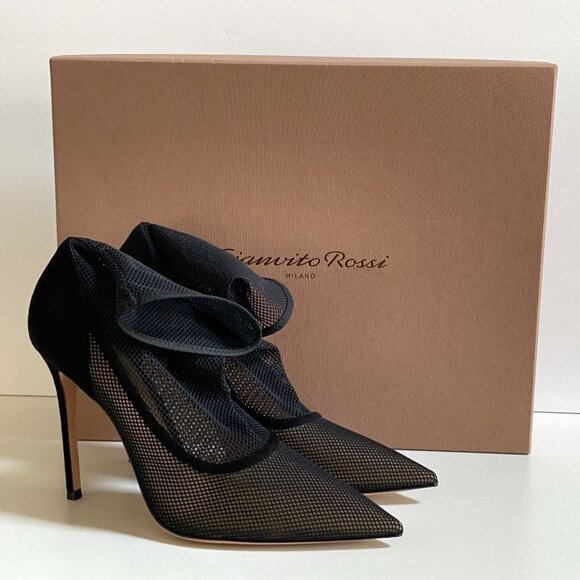 Gianvito Rossi Erin Black Mesh Ankle Boots - Picture 2 of 10